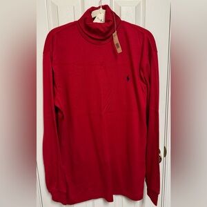 Ralph Lauren Men's Crimson Turtleneck Sweater with Navy Pony